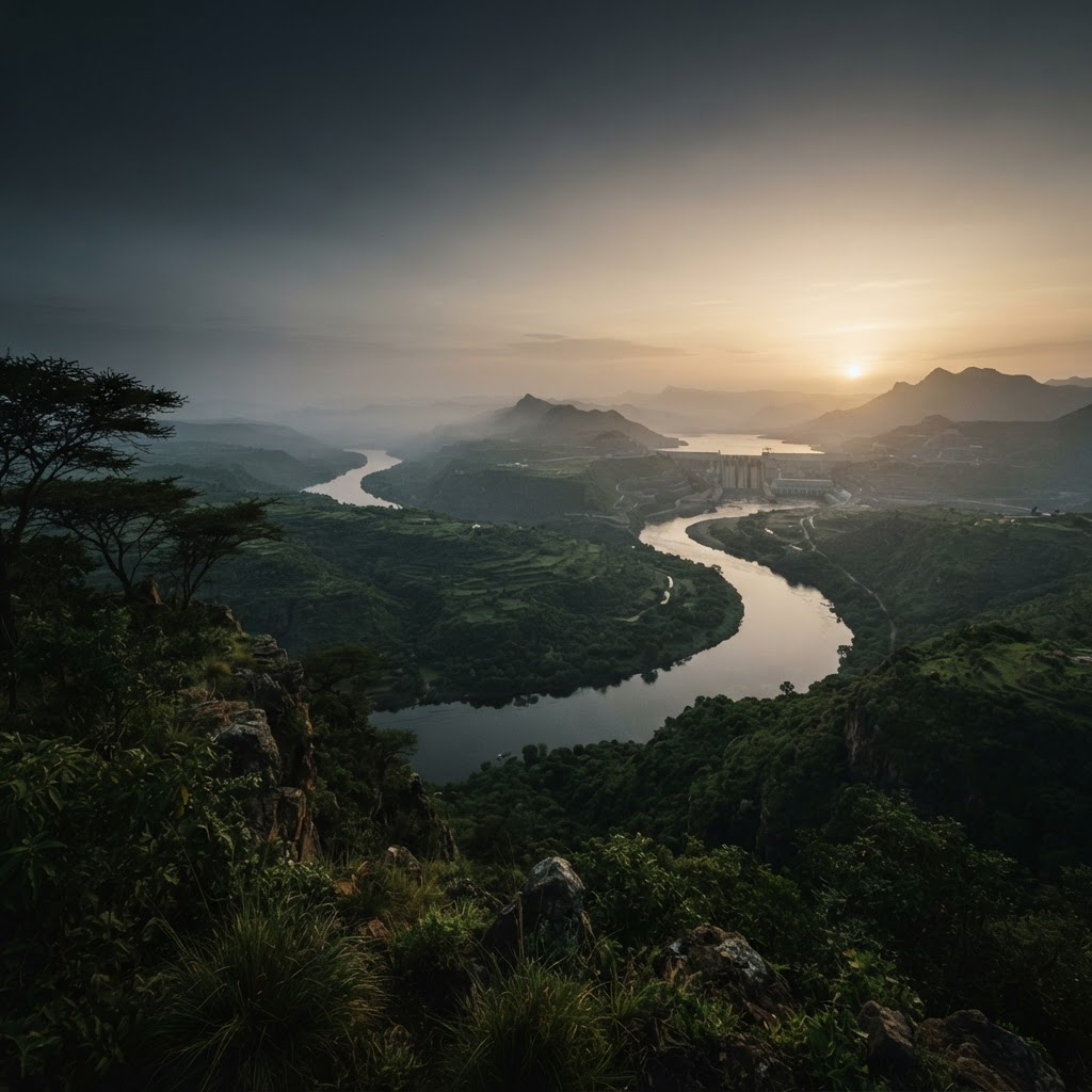 Hydroelectric river landscape in East Africa
