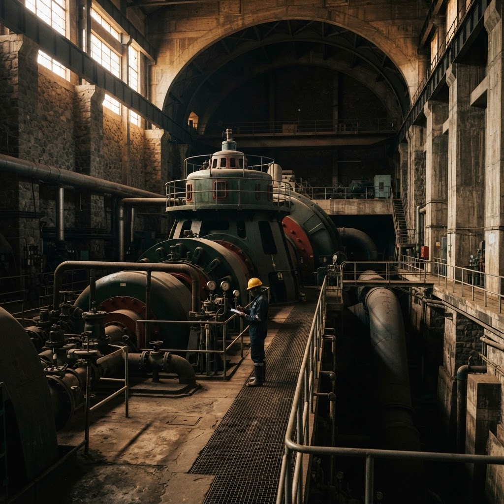 Engineer inside a hydroelectric turbine facility